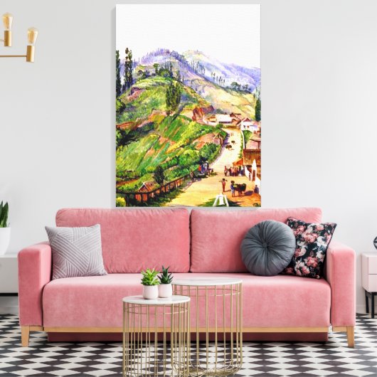 dorp Tosari, Java, schilderij van 1876 Canvas Afdruk (Insitu (Woonkamer))