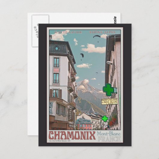 Dorp van Chamonix (wit) Briefkaart (Voorkant / Achterkant)