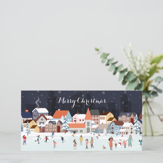 Dorp Winter Kerst Scène met Foto (Staand voorkant)