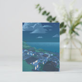 Dorp zee blauw nacht hemel Anime Briefkaart (Staand voorkant)
