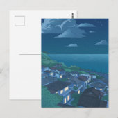 Dorp zee blauw nacht hemel Anime Briefkaart (Voorkant / Achterkant)