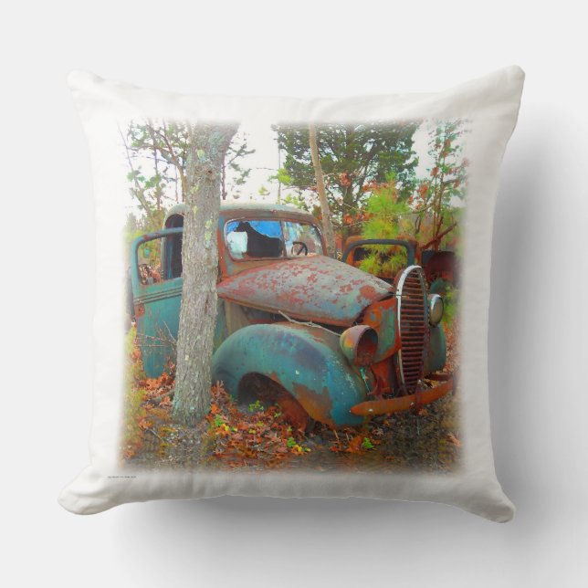  dorpen Turquoise en Rust Junk Yard Car Kussen (Voorkant)