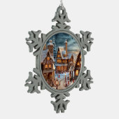  dorpje op kerstnacht tin sneeuwvlok ornament (Links)