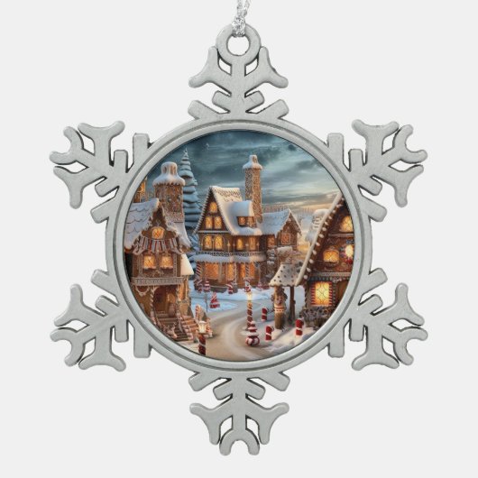  dorpje op kerstnacht tin sneeuwvlok ornament (Voorkant)
