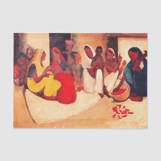 Dorpscène door Amrita Sher-Gil Tissuepapier (Voorkant)