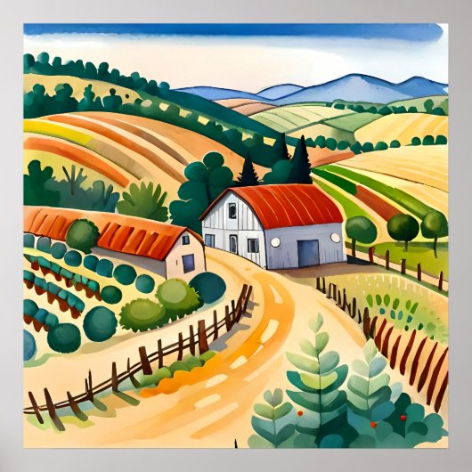 Dorpschilderij Huis Midden boerderij Veld Schone l Poster (Voorkant)