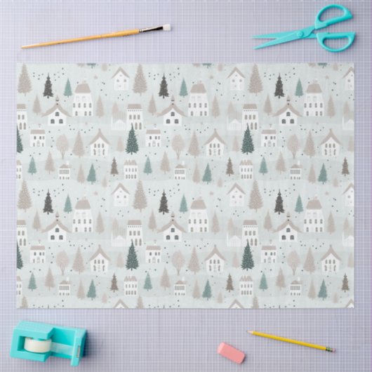 Dorpshuizen Bomen Vogels Kerstmis Tissuepapier (Craft)