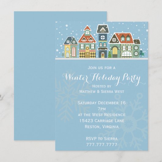 Dorpshuizen Winter Sneeuw Scene Vakantie Party Kaart (Voorkant / Achterkant)