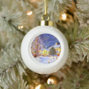 Dorpskern in de winter keramische bal ornament