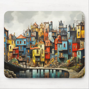 Dorpslandschapsconcept Abstracte kleurrijke kunst Muismat