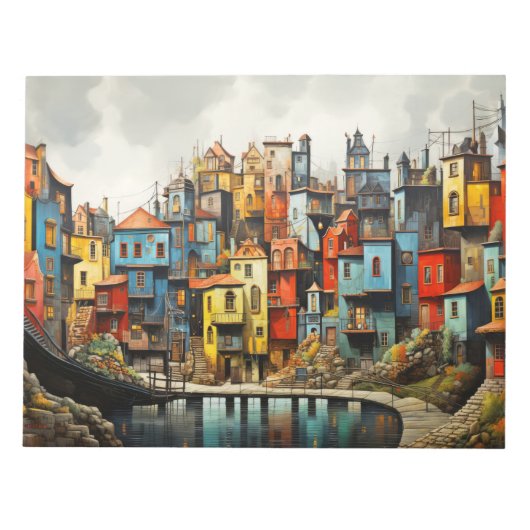 Dorpslandschapsconcept Abstracte kleurrijke kunst Notitieblok (Voorkant)