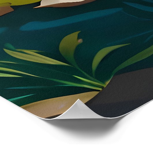 Dorpsschilderij met Rocky River en Lush Fields Poster (Hoek)