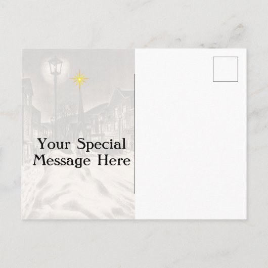 Dorpsstraat op een winternacht met ster briefkaart (Achterkant)