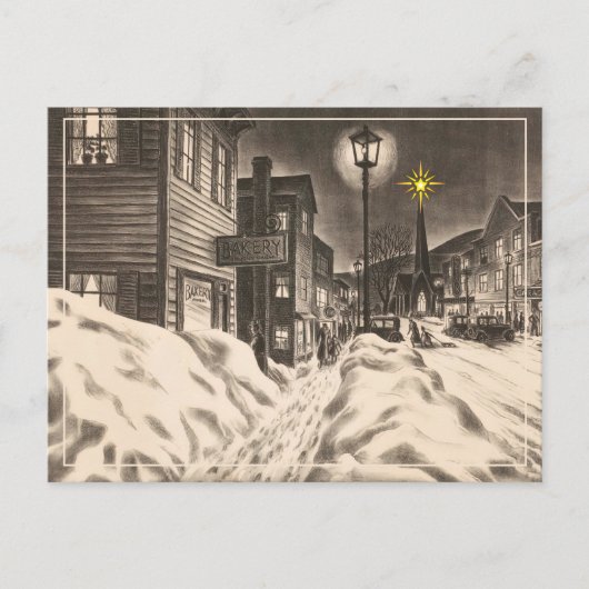 Dorpsstraat op een winternacht met ster briefkaart (Voorkant)