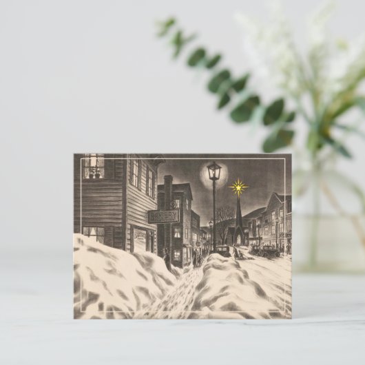 Dorpsstraat op een winternacht met ster briefkaart (Staand voorkant)