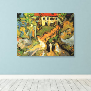 Dorpstraat en trappen Auvers, Figuren Canvas Afdruk