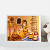 Dorpsvrouw karnen boter met houten madhani perfect poster