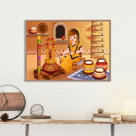 Dorpsvrouw karnen boter met houten madhani perfect poster