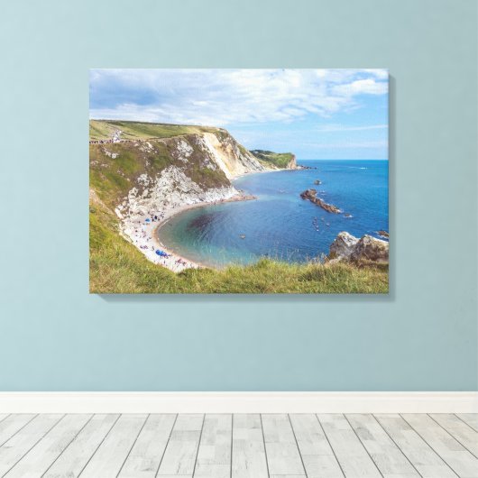 Dorset Man O'War Beach uitzicht canvas print (Insitu (Houten vloer))