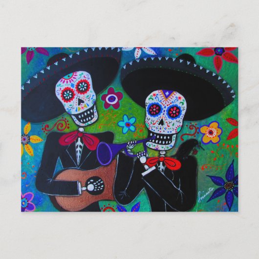 Dos Amigos Dia de los Muertos Mariachi Briefkaart (Voorkant)