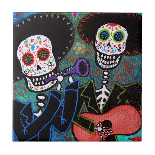 Dos Amigos Dia de los Muertos Tegeltje (Voorkant)