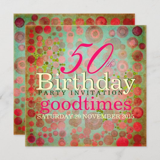 Dos Stippen Roze | Retro Bubble 50th Birthday Part Kaart (Voorkant / Achterkant)