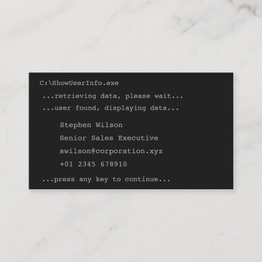 DOS Style Novelty Visitekaartje (Voorkant)