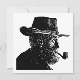 Dot and Line Portrait: Wijs Oud Man Roken een Pijp Feestdagenkaart