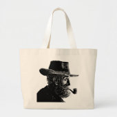 Dot and Line Portrait: Wijs Oud Man Roken een Pijp Grote Tote Bag (Voorkant)