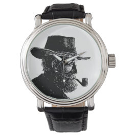 Dot and Line Portrait: Wijs Oud Man Roken een Pijp Horloge