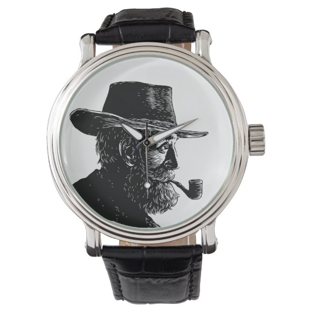 Dot and Line Portrait: Wijs Oud Man Roken een Pijp Horloge (Voorkant)