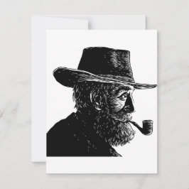 Dot and Line Portrait: Wijs Oud Man Roken een Pijp Kaart