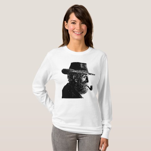 Dot and Line Portrait: Wijs Oud Man Roken een Pijp T-shirt (Voorkant volledig)