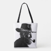 Dot and Line Portrait: Wijs Oud Man Roken een Pijp Tote Bag (Achterkant)