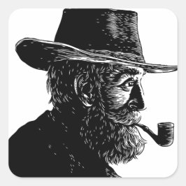 Dot and Line Portrait: Wijs Oud Man Roken een Pijp Vierkante Sticker