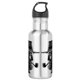 Dot and Line Portrait: Wijs Oud Man Roken een Pijp Waterfles