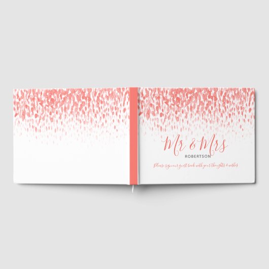 Dot art cascade aangepast koraal oranje huwelijk gastenboek (Volledig)