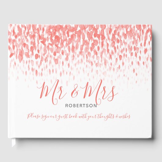 Dot art cascade aangepast koraal oranje huwelijk gastenboek (Voorkant)