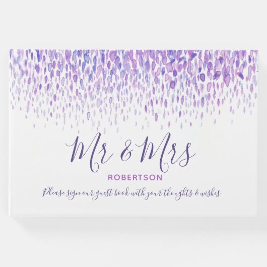 Dot art cascade aangepast paars huwelijk gastenboek (Voorkant)