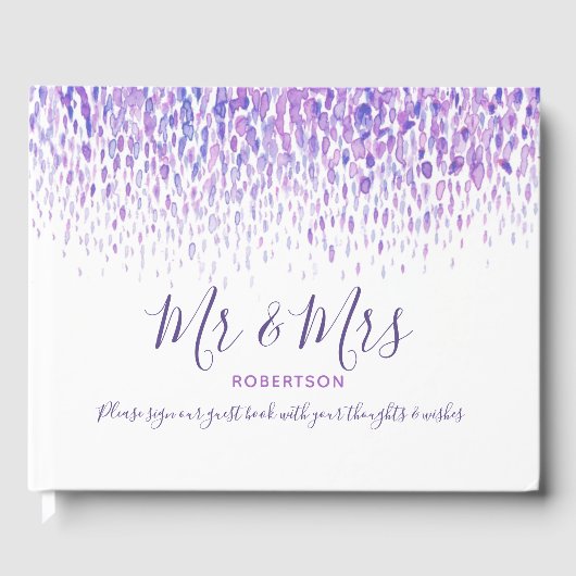 Dot art cascade aangepast paars huwelijk gastenboek (Voorkant)