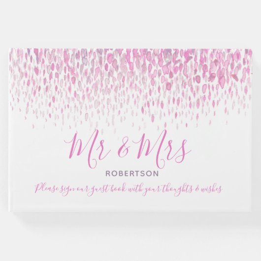 Dot art cascade custom roze paars grijs bruiloft gastenboek (Voorkant)
