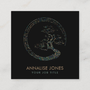 Dot Art Enso Circle Bonsai Tree Marmer en Gold Vierkante Visitekaartje