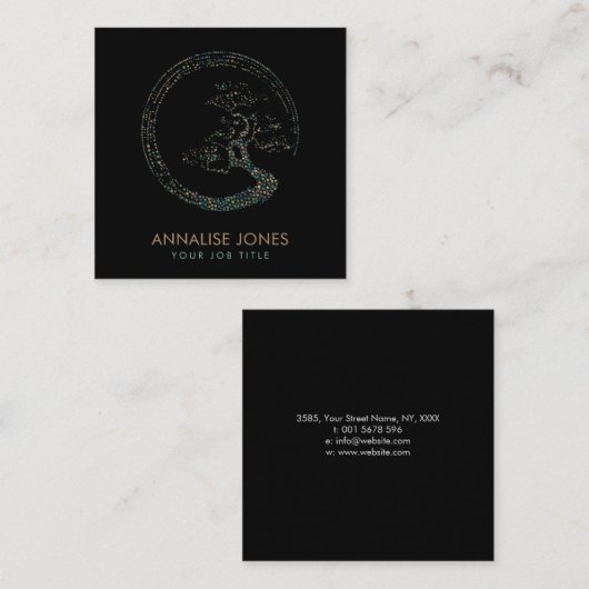 Dot Art Enso Circle Bonsai Tree Marmer en Gold Vierkante Visitekaartje (Voorkant / Achterkant)