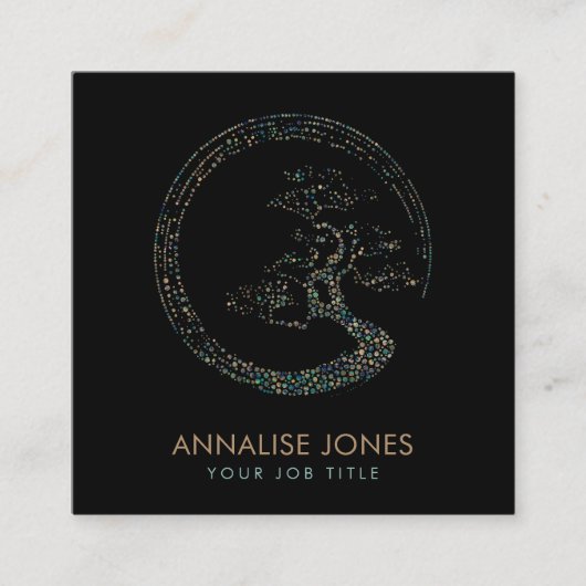 Dot Art Enso Circle Bonsai Tree Marmer en Gold Vierkante Visitekaartje (Voorkant)