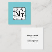 Dot Dash Box 02 - Initialen - Robin Egg Blue Vierkante Visitekaartje (Voorkant / Achterkant)