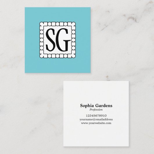Dot Dash Box 02 - Initialen - Robin Egg Blue Vierkante Visitekaartje (Voorkant / Achterkant)