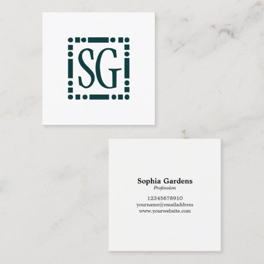 Dot Dash Box - Initialen - Donkergroen Vierkante Visitekaartje (Voorkant / Achterkant)