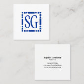 Dot Dash Box - Initialen - Navy Blue Vierkante Visitekaartje (Voorkant / Achterkant)