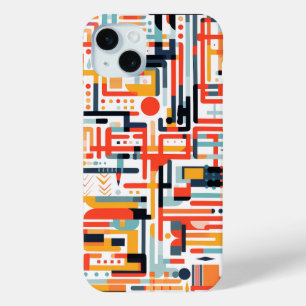Dot en staafpatronen op wit iPhone 15 mini hoesje