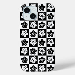 Dot Flower Black White iPhone 15 Case